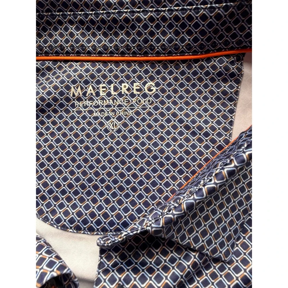 Maelreg Geometric Print Polo‎ XL Blue Performance Golf Shirt Dadcore GolfCore